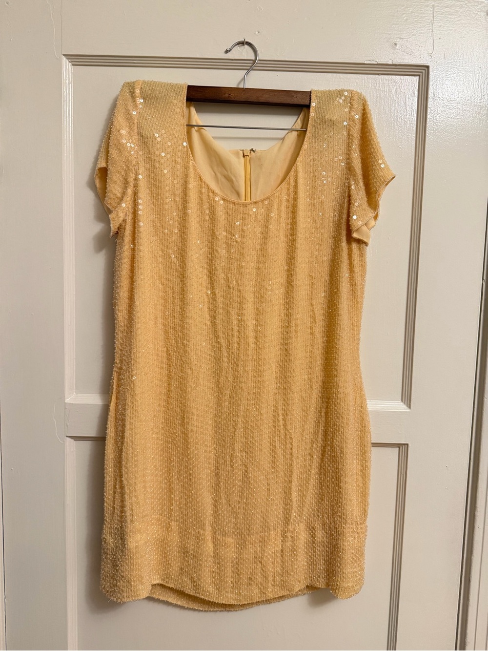 Yellow Sequin Beaded Mini Shift Dress